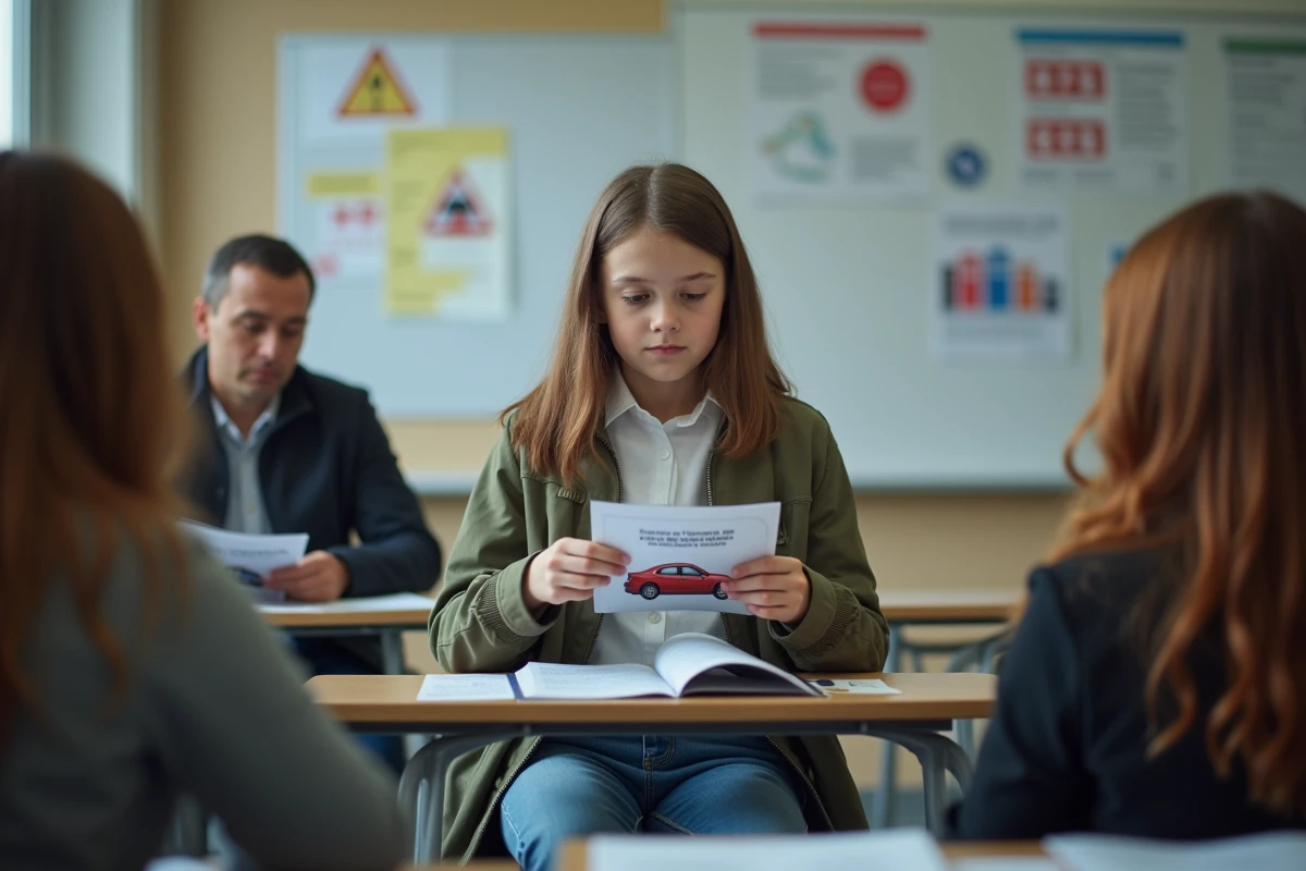 Fille française en formation scooter en classe