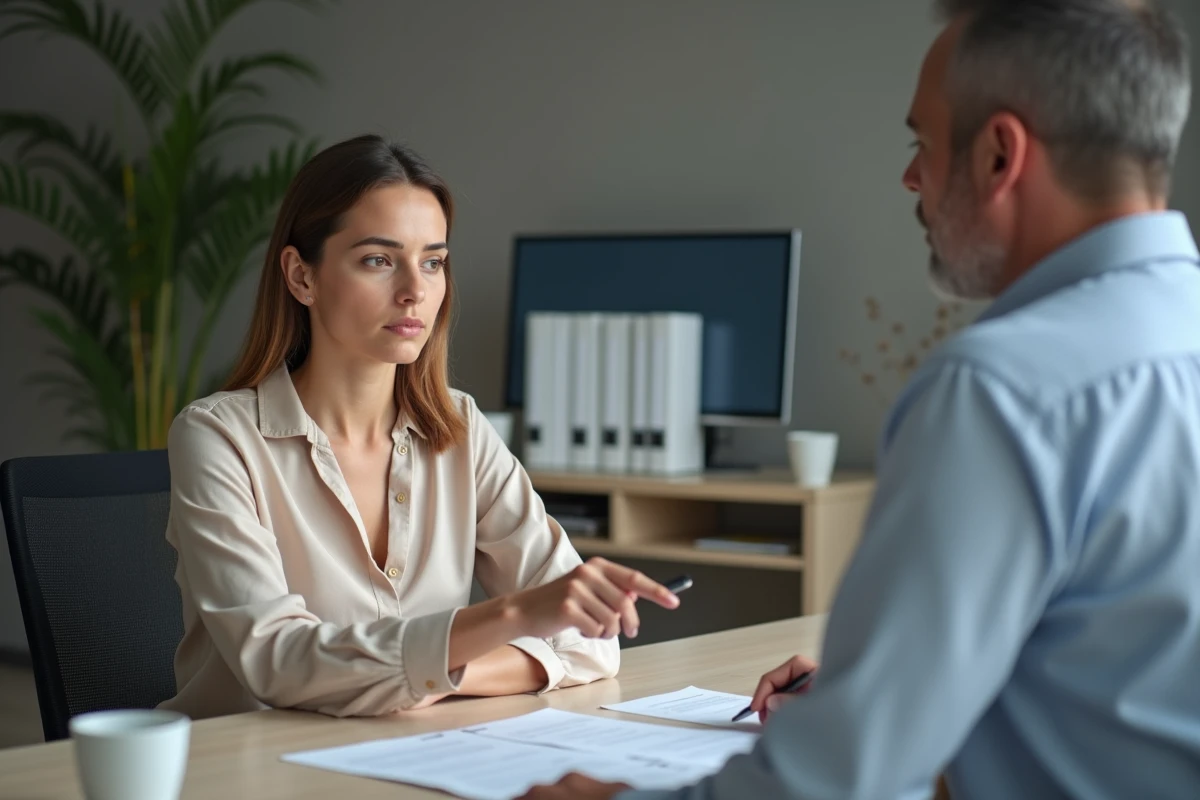 Cliente discutant d'un changement d'assurance auto avec un conseiller en agence