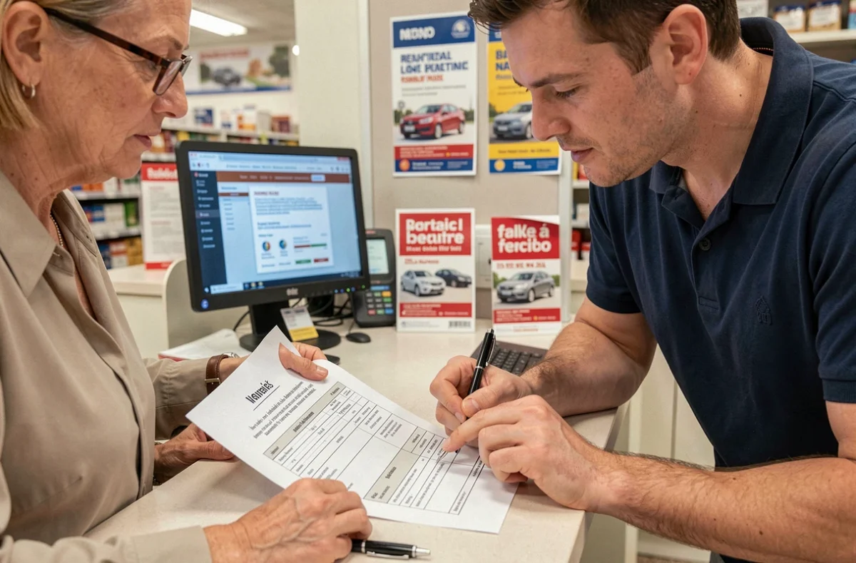 Comparaison des contrats de location de minibus 9 places au comptoir d'un supermarché français