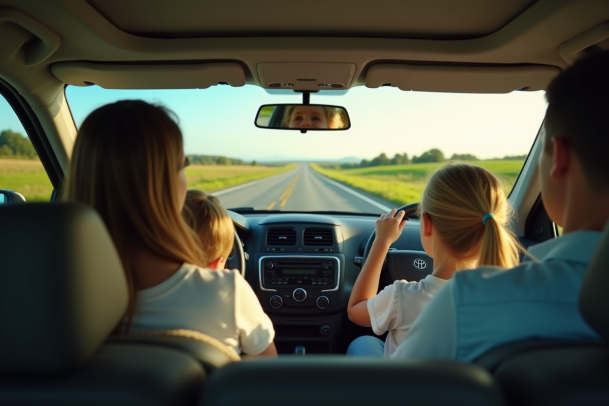 Famille roulant confortablement en SUV sur une route ensoleillee