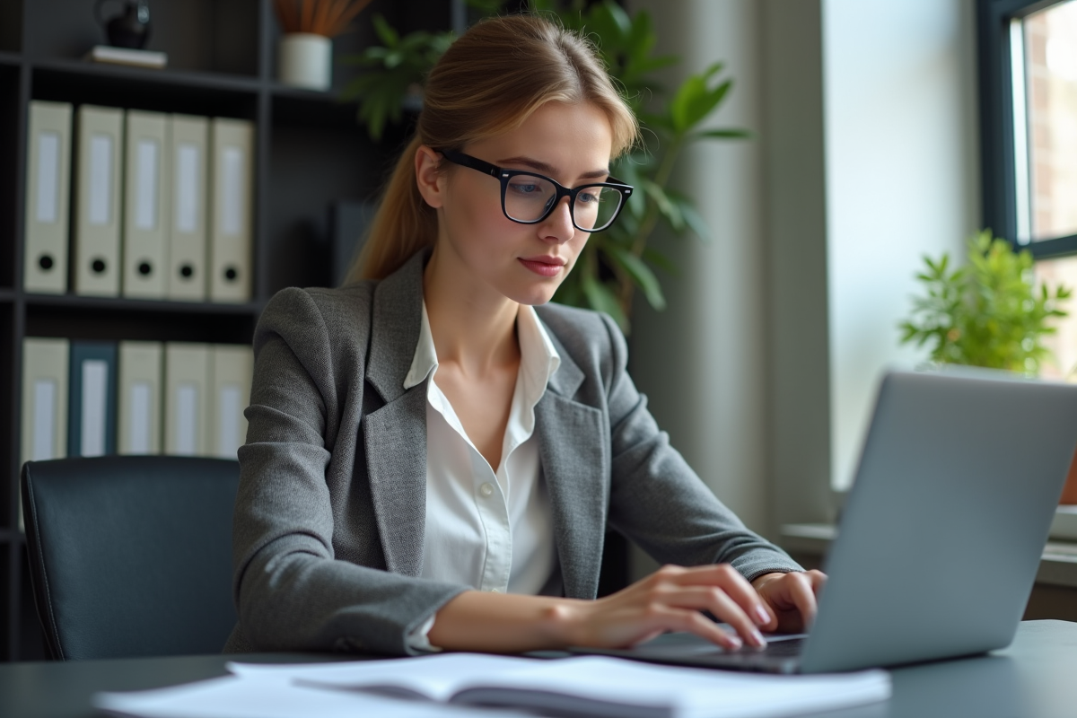 Jeune femme travaillant sur un ordinateur dans un bureau