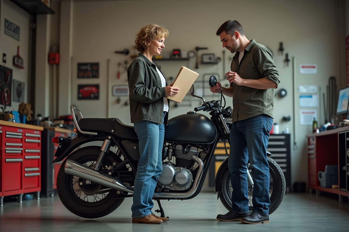 Femme discutant avec un mécanicien près d