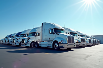 Vente de camions d occasion modernes sur un parking en plein jour