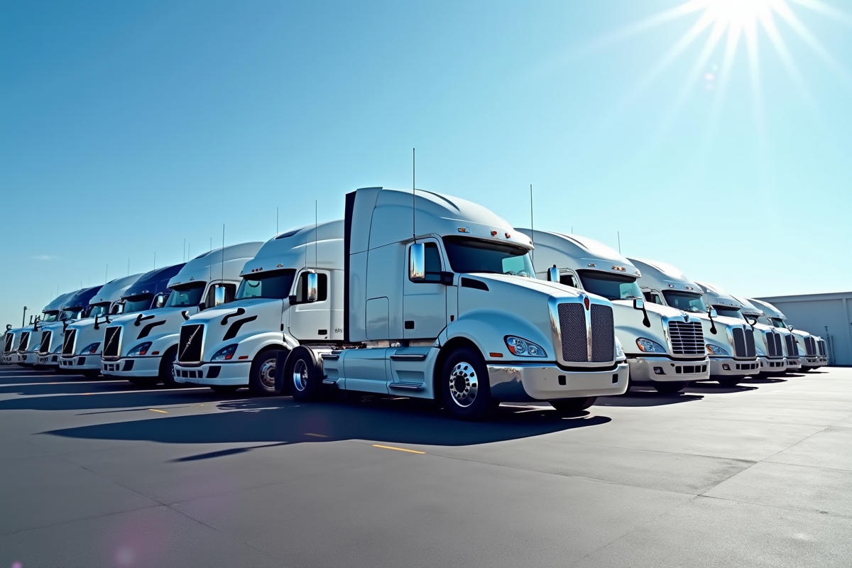 Vente de camions d occasion modernes sur un parking en plein jour