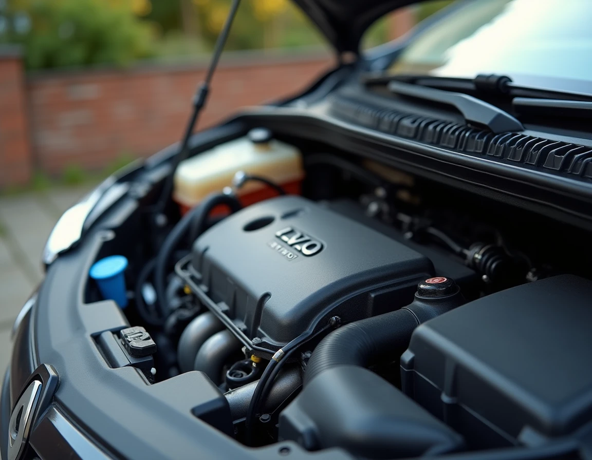 Gros plan sur un moteur TCe lors d'une vérification de l'état mécanique avant achat