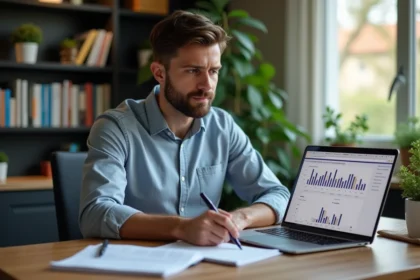 Homme d'affaires en bureau étudiant des graphiques