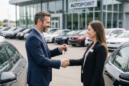 Homme d'affaires remettant les clés à un agent automobile