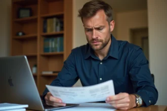 Homme consultant des documents officiels de permis de conduire à son bureau pour récupérer ses points après une suspension