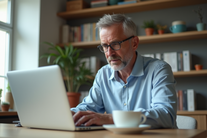 Homme français vérifiant son permis de conduire à domicile