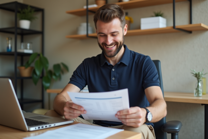 Homme d'affaires vérifiant des papiers de voiture dans un bureau