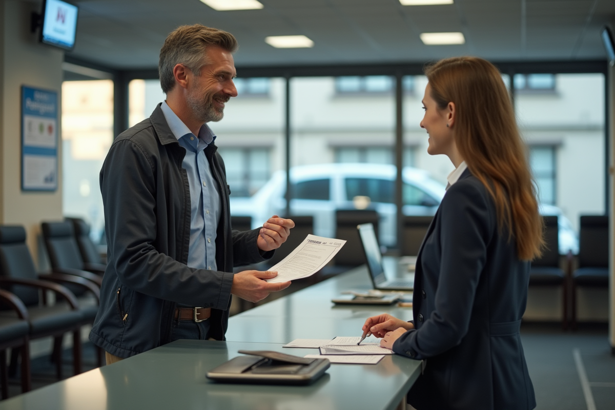 Homme présentant ses papiers d