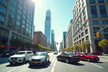 Intersection animée avec voitures évitant une collision