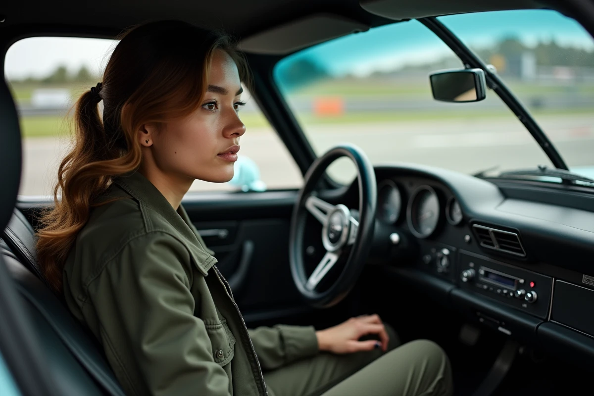 Jeune femme contemplant le tableau de bord d