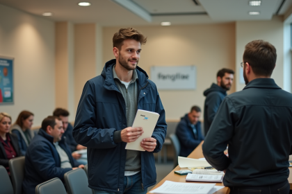 Jeune homme discutant avec un officiel à la préfecture