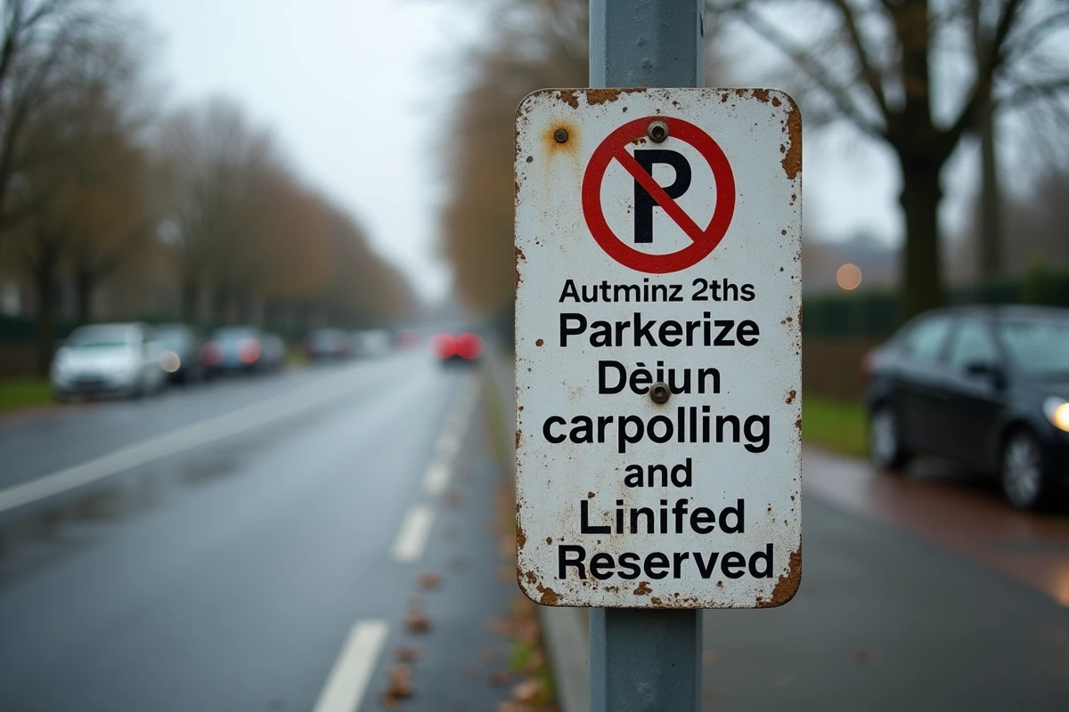 Panneau de signalisation des règles de stationnement dans une aire de covoiturage en France