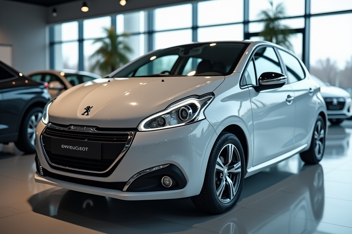 Vue de face de la Peugeot 208 dans un concessionnaire