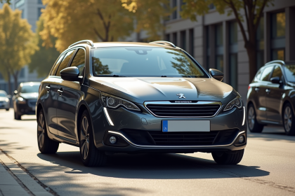 Peugeot 408 en ville vue en troisquarts avant