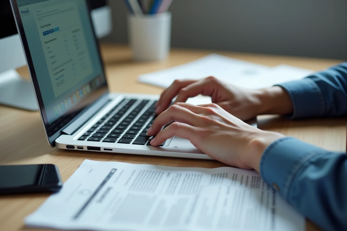 Mains tapant un recours administratif en ligne pour contester une amende due à une erreur de saisie dans le SIV