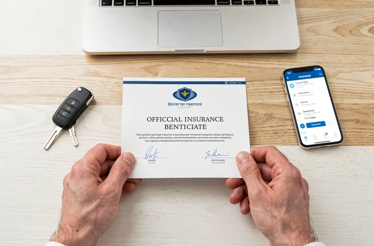 Relevé d'information bonus assurance auto posé sur un bureau avec une clé de voiture et un smartphone