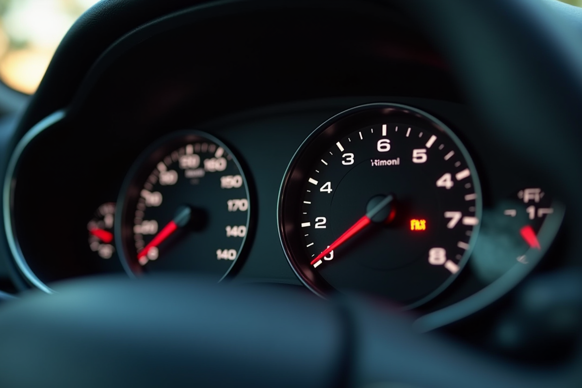 Zoom sur le tableau de bord avec miles et km en lumière naturelle